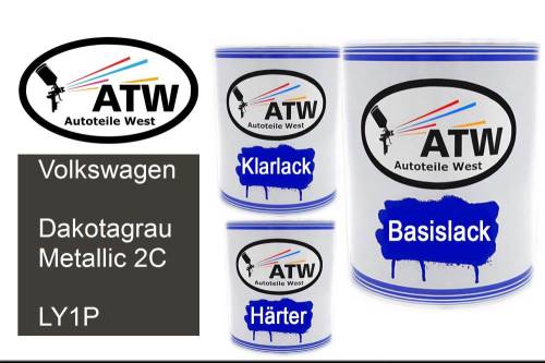 Volkswagen, Dakotagrau Metallic 2C, LY1P: 1L Lackdose + 1L Klarlack + 500ml Härter - Set, von ATW Autoteile West.